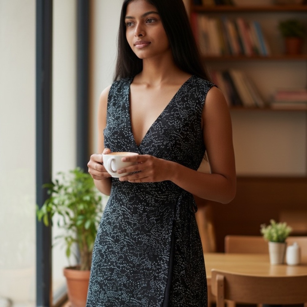 Ann Taylor Blue and Gray Asymmetrical Wrap Dress
